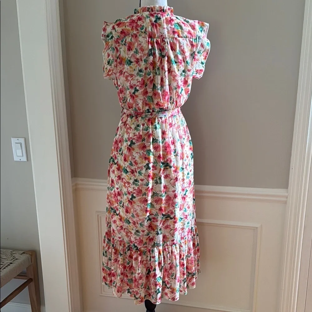 Apricot Floral Ruffle Sleeve Midi Dress Women's Size Small
